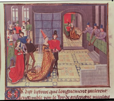 Ms 5073 f.117v Het huwelijk, uit de Renaud de Montauban-cyclus door Loyset Liedet